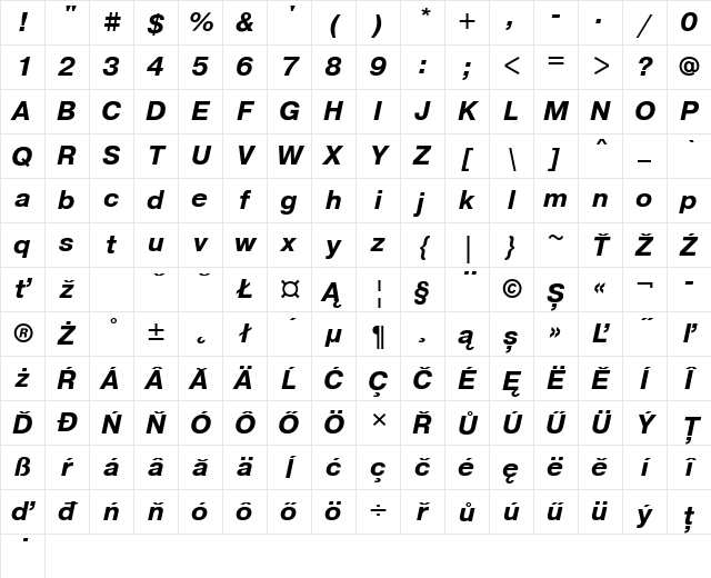 PragmaticaETT BoldItalic Character Map PragmaticaETT BoldItalic Character Map