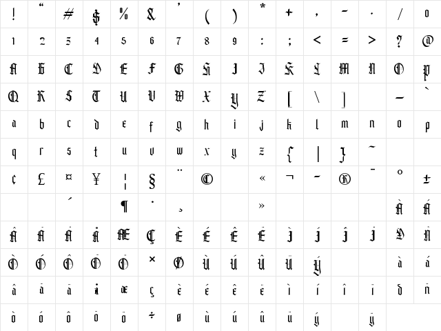 Black Knight Regular Character Map