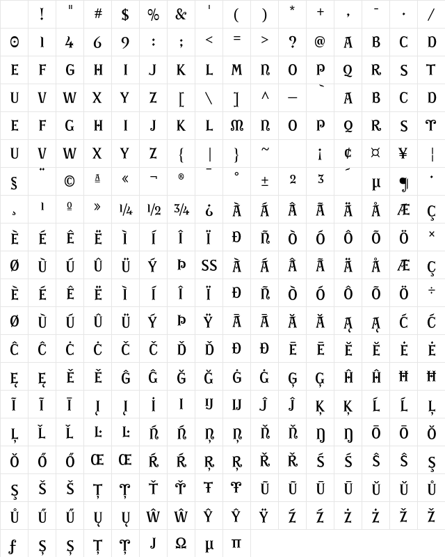 GEronto Bis Regular Character Map GEronto Bis Regular Character Map
