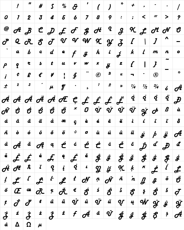HelenaSoft Italic Character Map HelenaSoft Italic Character Map
