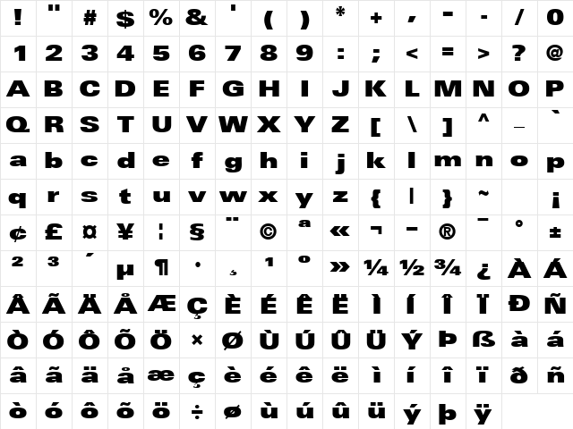 NovaUltraBlackExpSSK Regular Character Map NovaUltraBlackExpSSK Regular Character Map