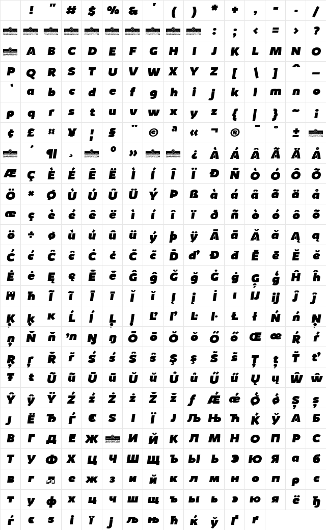 Kabrio Heavy Italic Character Map Kabrio Heavy Italic Character Map