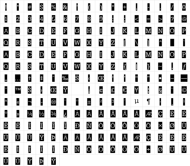 a_NoterCm Regular Character Map a_NoterCm Regular Character Map