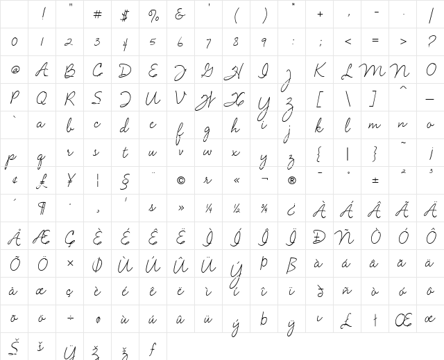 Velvet Script Regular Character Map Velvet Script Regular Character Map