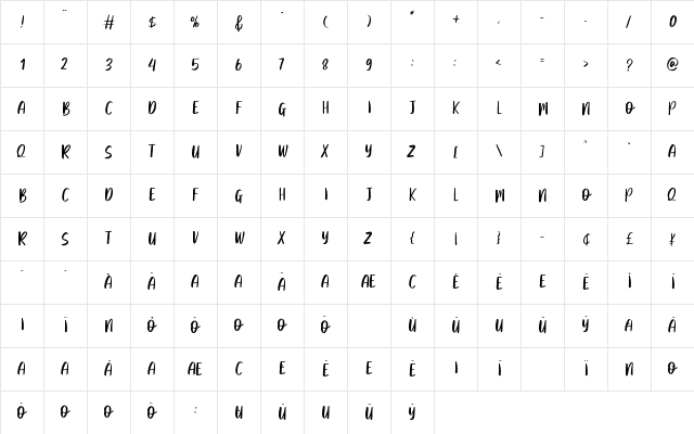 Balming Regular Character Map Balming Regular Character Map