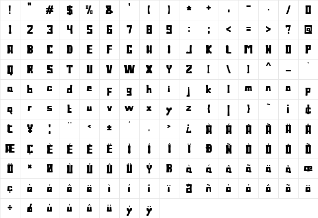 Bodax Bold Bold Character Map
