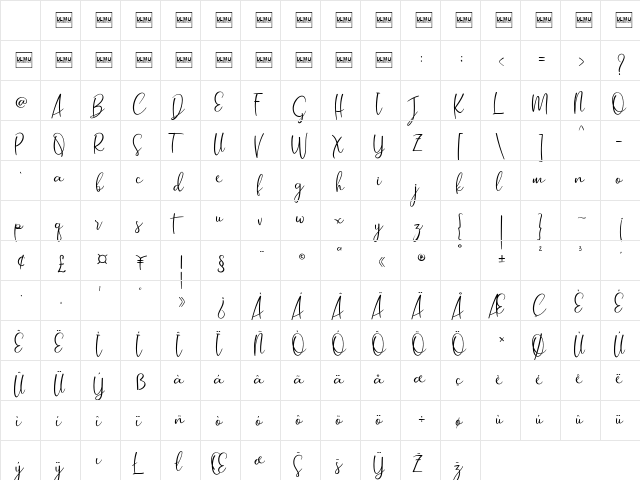 Husterdun Script Regular Character Map