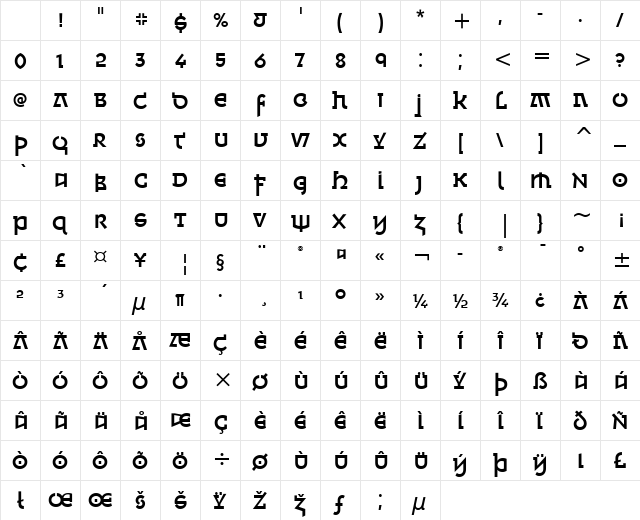 Minska ITC Medium Character Map Minska ITC Medium Character Map