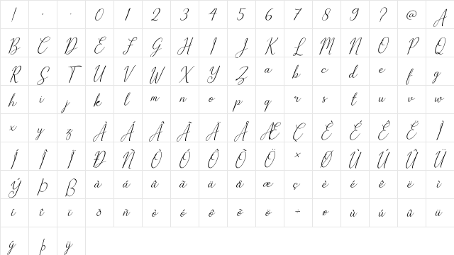 The Bellovia Demo Regular Character Map The Bellovia Demo Regular Character Map