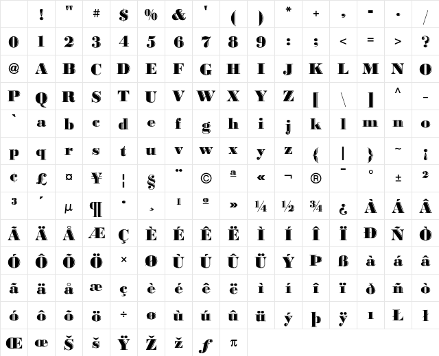 BodoniHighlightICG Medium Character Map