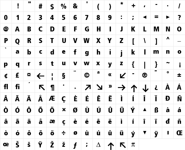 TransitFront Bold Character Map TransitFront Bold Character Map