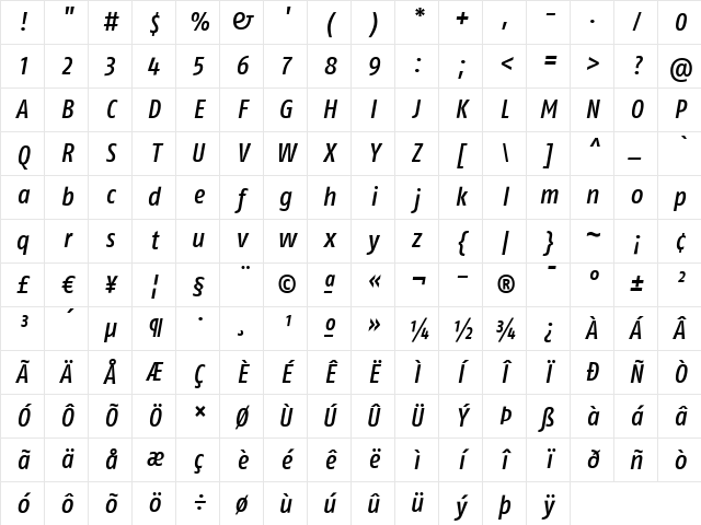 FagoCoLf ItalicMedium Character Map
