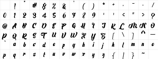 Rosella Demo Regular Character Map Rosella Demo Regular Character Map