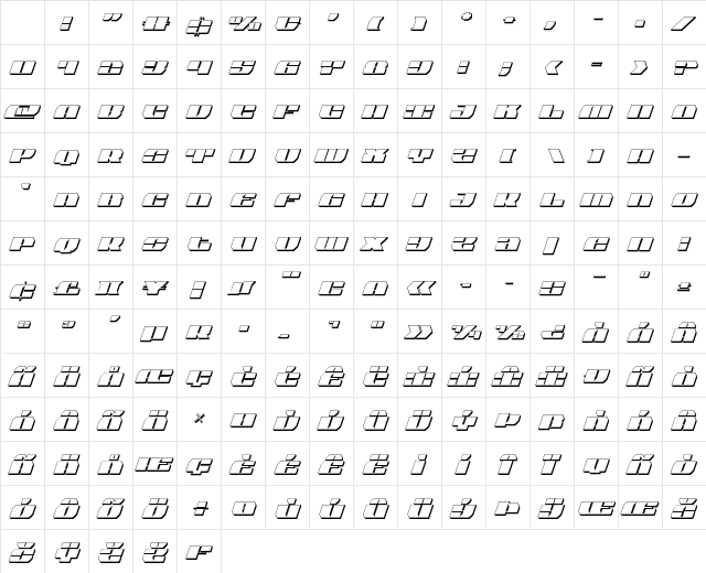 Joy Shark Semi-Condensed 3D Italic Semi-Condensed Italic Character Map