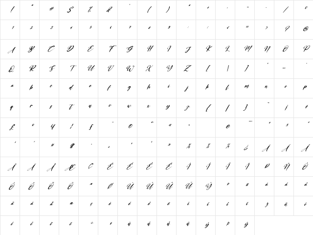 Frozzy Mosther Italic Regular Character Map Frozzy Mosther Italic Regular Character Map