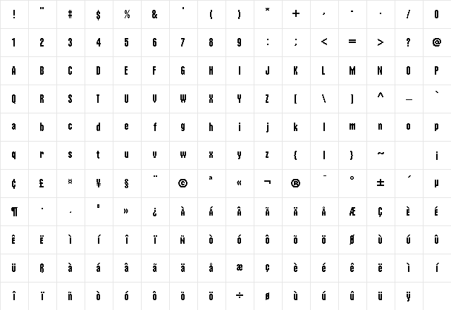 Nu World Tight Regular Character Map