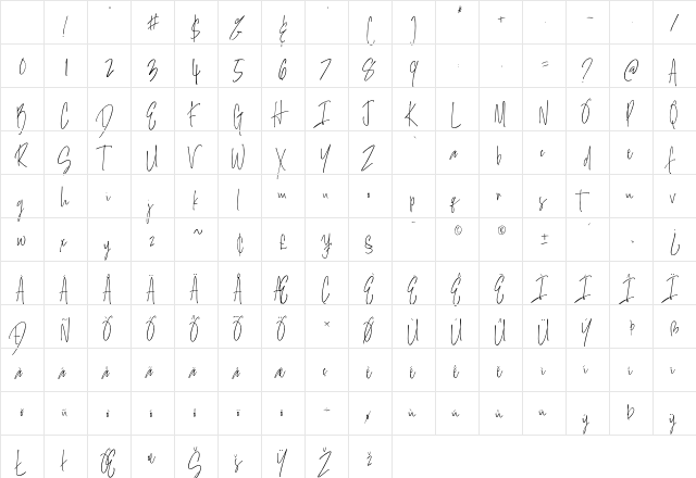 Salernitana Script Regular Character Map