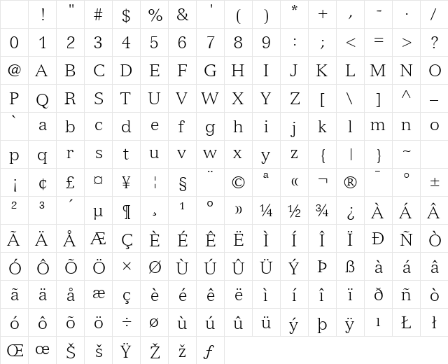 Nuance Light SSi Light Character Map