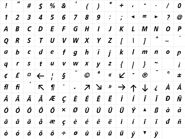 TransitBack Italic Character Map TransitBack Italic Character Map