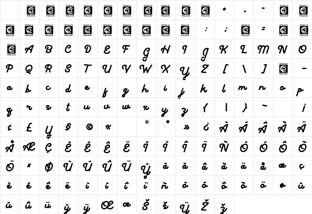 Thickline Personal Use Regular Character Map