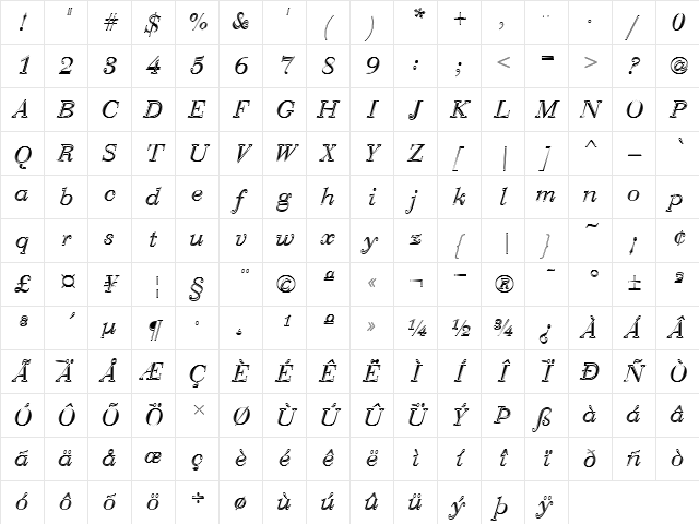 Bauer Bodoni D In1 Regular Character Map Bauer Bodoni D In1 Regular Character Map