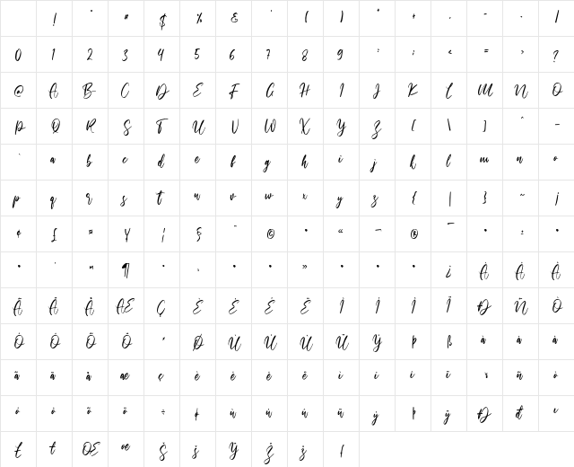 Walentiny Regular Character Map