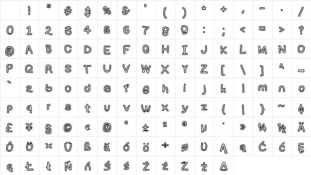 NumbBunny BkOut Character Map NumbBunny BkOut Character Map