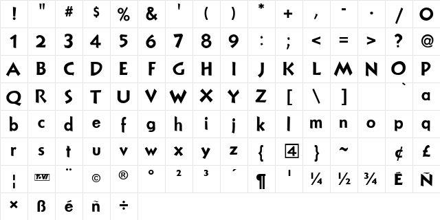 NuevoLitho Plain Character Map