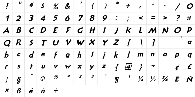 NuevoLitho PlainItalic Character Map