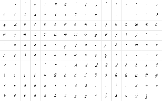 Montagne Script Free Demo Regular Character Map