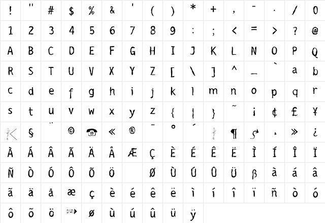 EarthquakeTypewriter Regular Character Map