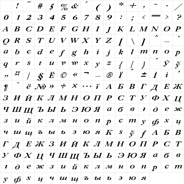 Caslon Bold Italic Character Map Caslon Bold Italic Character Map