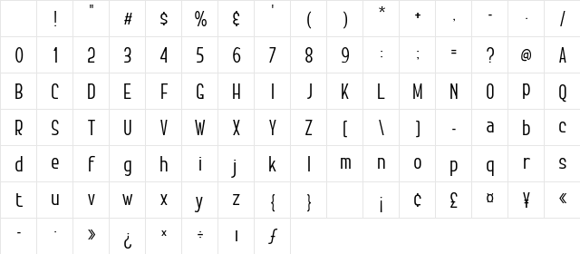 Brostel Medium Character Map