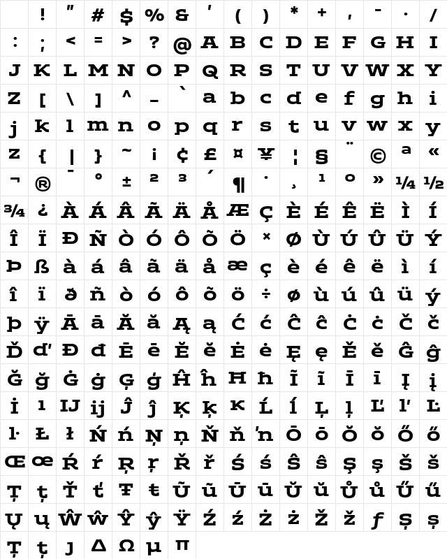 ADEROS TRIAL Bold Character Map ADEROS TRIAL Bold Character Map