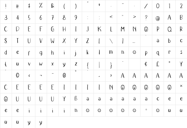Kido Project Regular Character Map Kido Project Regular Character Map
