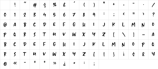 BOUNCY Regular Character Map BOUNCY Regular Character Map
