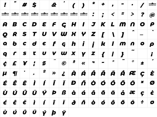 Eastman Alternate Trial Extrabold Italic Character Map