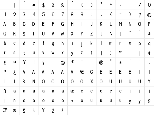 Progelud Regular Character Map