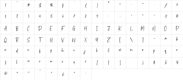 Scholastica Regular Character Map