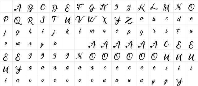 Karmila Script Regular Character Map Karmila Script Regular Character Map