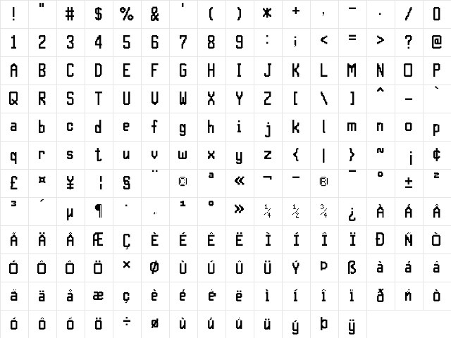 16x8Pxl_Sans Regular Character Map
