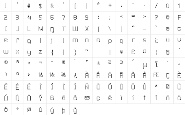 Modcon Outline Regular Character Map
