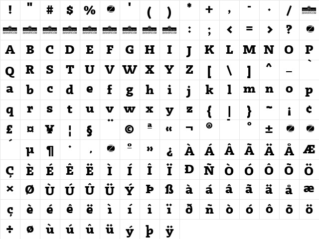 Radcliffe Display ExtraBold Character Map