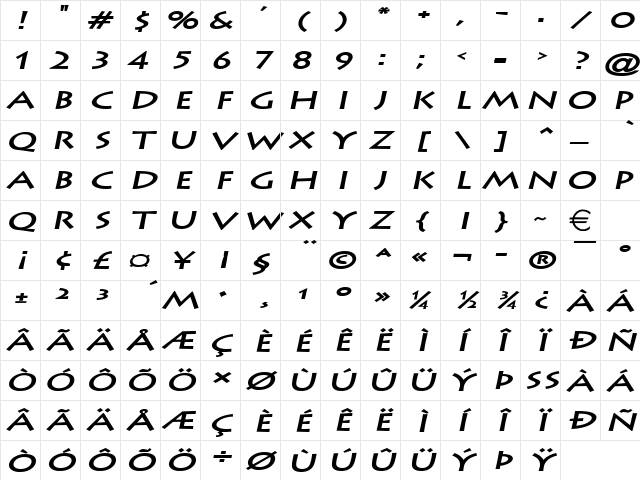 ListeExtended BoldItalic Character Map