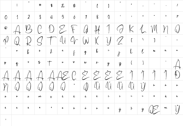 Angellonia Regular Character Map Angellonia Regular Character Map