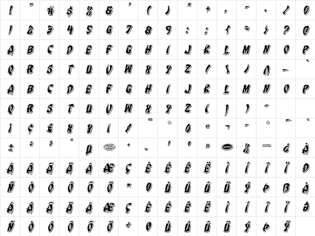 Egg Roll Punch Italic Italic Character Map