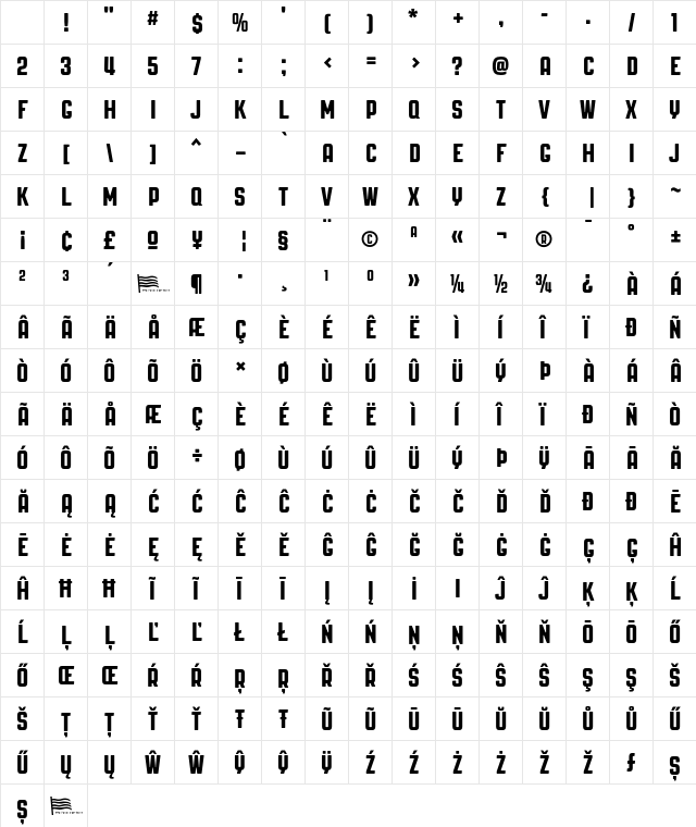 PAG Revolucion Regular Character Map