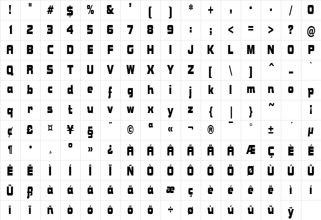 NutsCondensed Regular Character Map