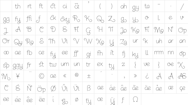 Kushtie Ligatures Light Ligatures Character Map