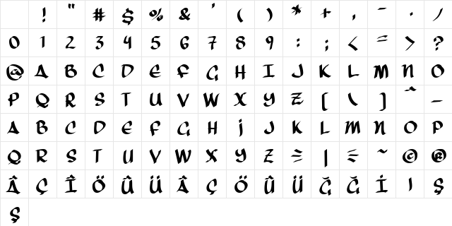 Arrow Head Regular Character Map